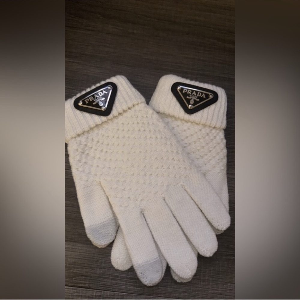 Prada Ivory Knit Gloves